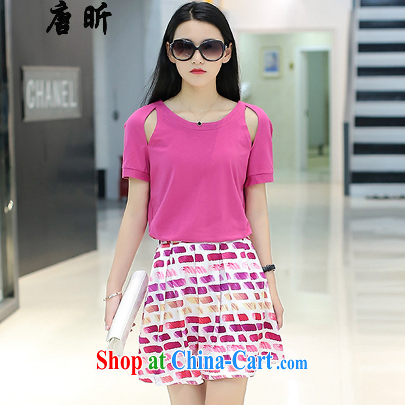 Tang year summer new loose video thin dress short-sleeved snow woven skirt girl, sweet floral two-piece skirt of Red_1821 XL 5 180 - 195 Jack left and right