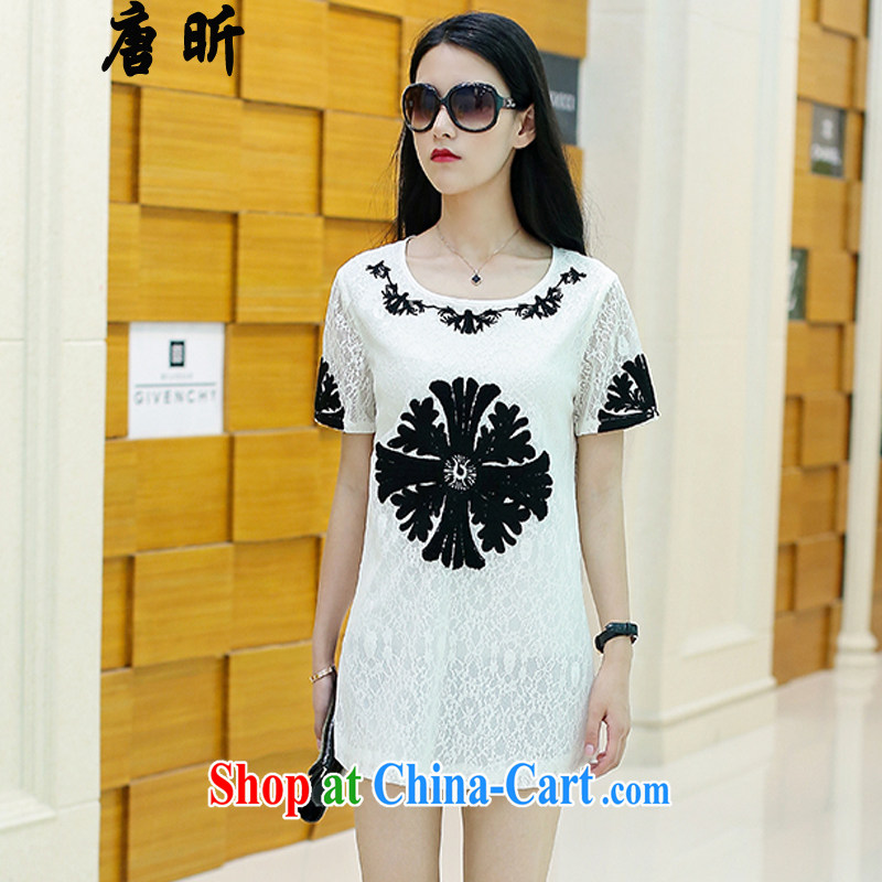 Tang year new summer larger female dresses lace short-sleeve embroidery, long, the skirt is white_M 1818 XL 5 180 - 195 Jack left and right