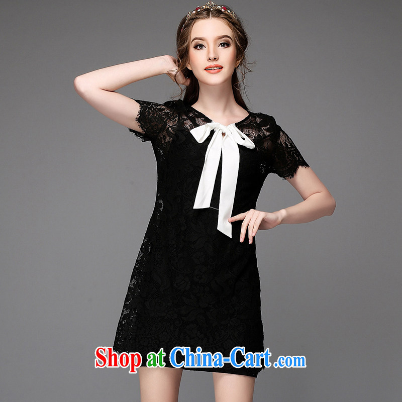 The Connie was a high-end European and American large, female summer mm thick new sexy Openwork butterfly knot lace skirt + with GALLUS DRESS dress two-piece G 713 black XXL, Connie dreams, shopping on the Internet