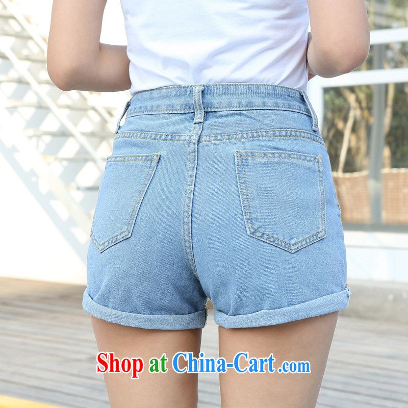 floating around 2015 of new, high-waist denim shorts girls 5 summer pants, Ms. wind volume Edge Graphics thin hot pants light blue 27, floating (piaomei), online shopping