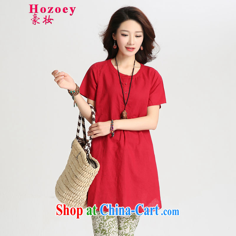 Ho costumes makeup 2015 summer women's clothing New Literature and Art, the cotton linen ramie relaxed thick MM long small shirt T shirt shirt large package mail 8030 red XXL