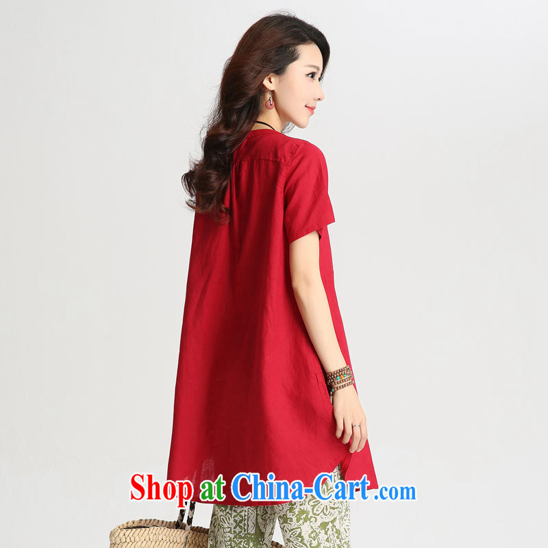 Ho costumes, Colombia 2015 summer dress New Literature and Art, the cotton linen ramie relaxed thick MM, long, small shirt T shirt shirt large package mail 8030 red XXL, Ho, Colombia (HAOZHUANG), online shopping