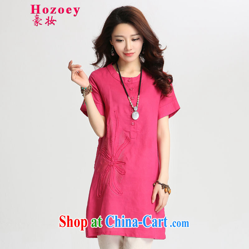 heavy makeup dress summer dress New Literature and Art, the cotton linen ramie relaxed thick MM embroidery, long T shirts small shirts shirt T-shirt large package mail 8031 Navy L, Ho, Colombia (HAOZHUANG), online shopping