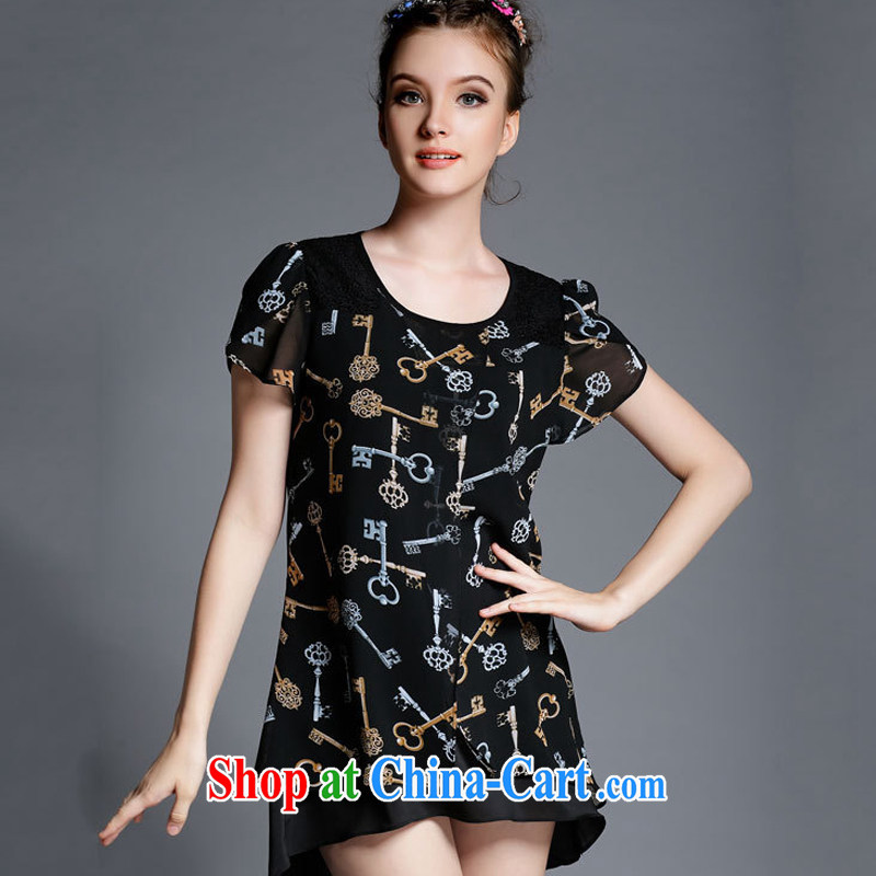 9 month dress * in Europe and indeed the XL female thick MM summer short-sleeved video thin ice woven stamp dress relaxed thick sister black XXL, A . J . BB, shopping on the Internet
