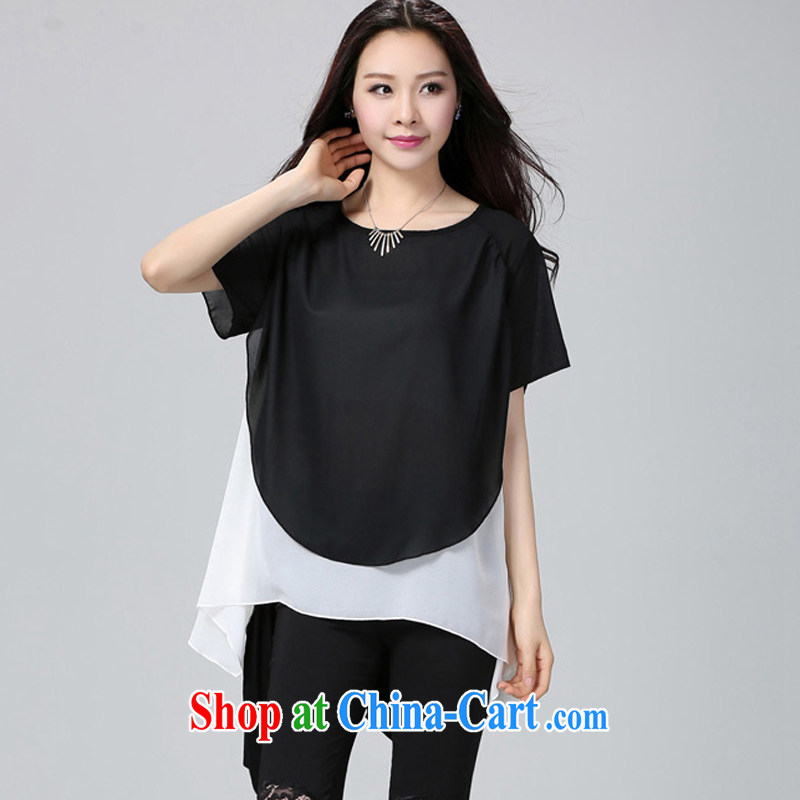 The Lai 2015 summer new Korean version of the greater Code women is the increased emphasis on mm thick, graphics thin, loose, long, snow-woven shirts T shirt T-shirt Q 560 White Black large numbers are codes, the Lai, and shopping on the Internet
