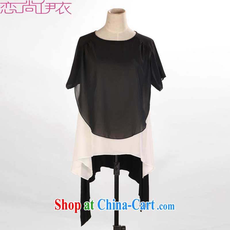 The false Two-piece 2015 summer new Korean female thick mm maximum code relaxed, long, snow-woven shirts T-shirt T-shirt and ventricular hypertrophy, Yi red and black are code 230 Jack the following, land is still the garment, and, shopping on the Internet