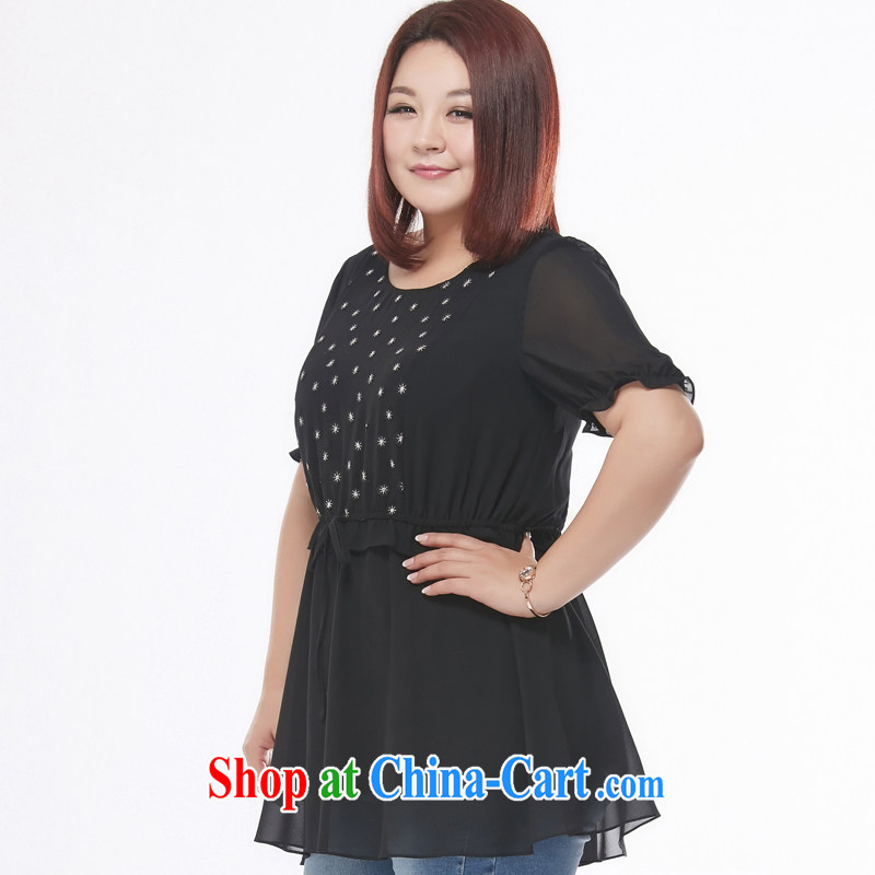 The MSSHE indeed XL women 2015 new summer embroidered stitching short-sleeve snow woven shirts 4548 black 4XL, Msshe, shopping on the Internet