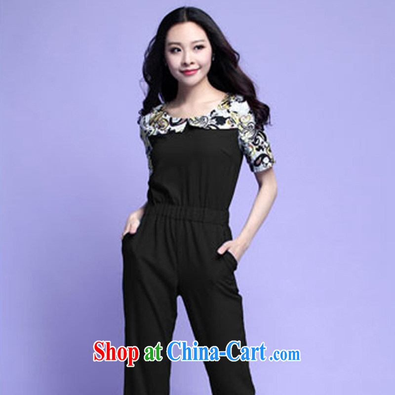 The tower, summer 2015 new, larger female and FAT and FAT people dress thick MM knocked color lapel-waist-pants-trousers trousers 3707 black XXXXL, the Lai, and shopping on the Internet