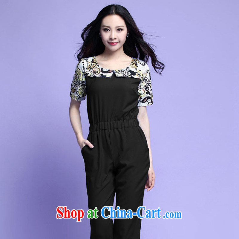The tower, summer 2015 new, larger female and FAT and FAT people dress thick MM knocked color lapel-waist-pants-trousers trousers 3707 black XXXXL, the Lai, and shopping on the Internet