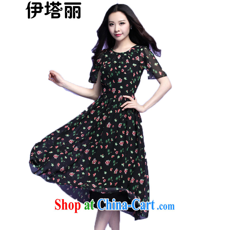 The tower, summer 2015 new Korean version of the greater code thick MM large, thick, apparel graphics thin, snow-woven dresses large skirt floral skirt 3709 black XXXL
