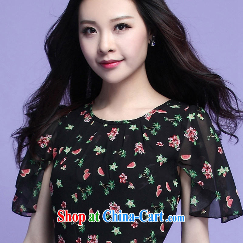 The tower, summer 2015 new Korean version of the greater code thick MM large, thick, apparel graphics thin, snow-woven dresses large skirt floral skirt 3709 black XXXL, the Lai, and shopping on the Internet
