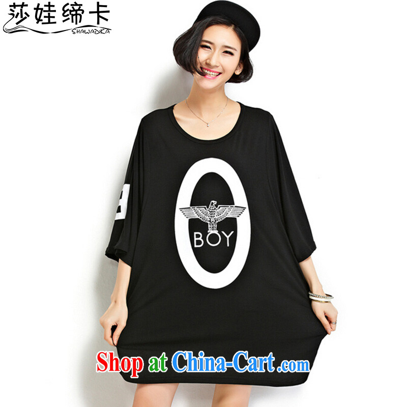 She concluded her card thick sister T-shirt summer graphics thin XL T-shirt 2015 summer edition Korea cultivating new women loose short-sleeve stamp T shirt black are code