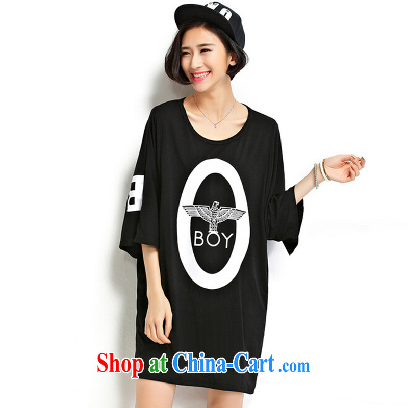 She concluded her card thick sister T-shirt summer graphics thin XL T-shirt 2015 summer edition Korea cultivating new women loose short-sleeved stamp T shirt black, code, she concluded her card (SHAWADIKA), online shopping