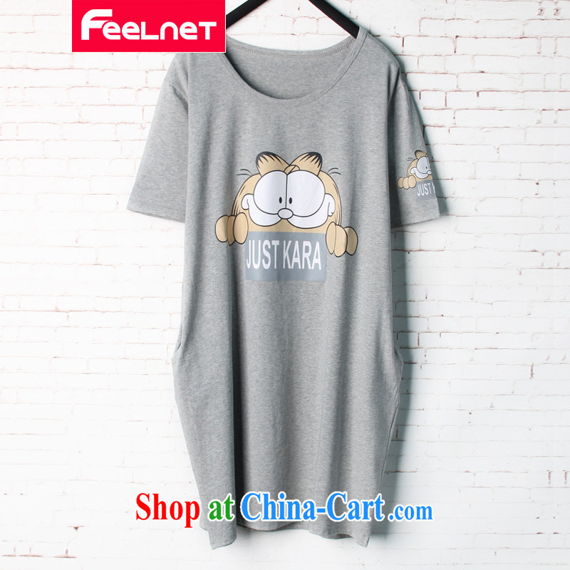 feelnet XL girls thick sister 2015 summer new Korean relaxed, long, short-sleeved shirt T 1578 gray 44 code_recommendations 60 - 90 kg