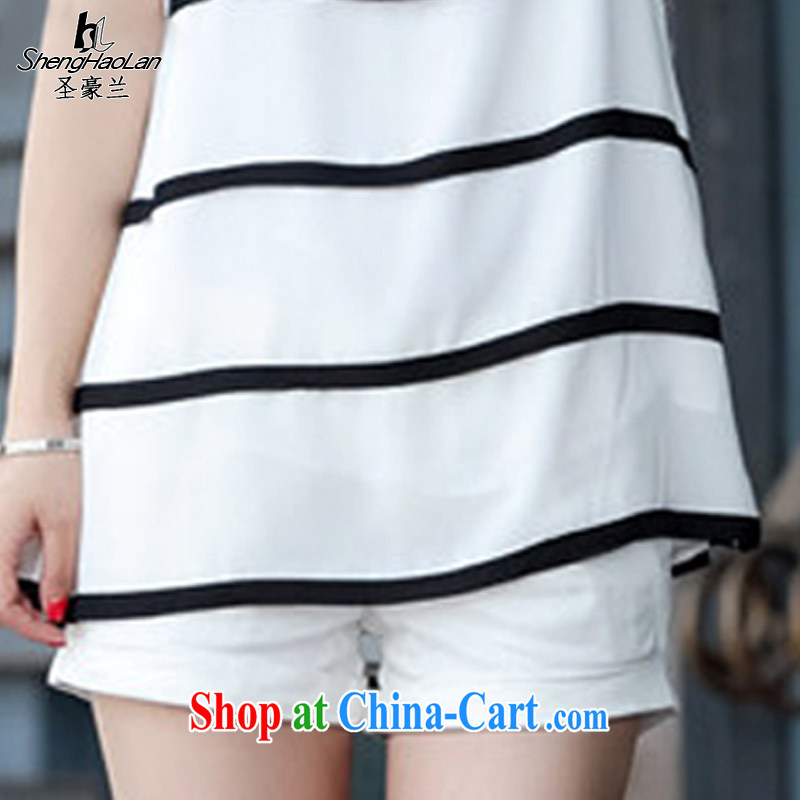 The Holy Tree Inn, 2015 summer New Beauty video thin loose the fat XL T shirts, with black-and-white striped short-sleeved snow woven shirts female white L 115 jack - 125 jack, San-ho (shenghaolan), online shopping