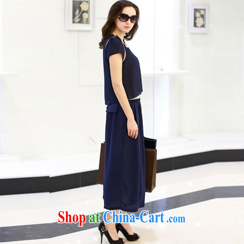 Yuan Bo Summer Snow woven shirts T-shirt large, female Two-piece lounge loose 7 pants hidden cyan 1943 XL 2 135 - 145 Jack left and right, Bo, and shopping on the Internet