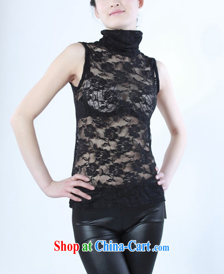 surplus to summer new, larger female Web yarn solid T-shirt T-shirt high-collar vest Openwork sexy 100, ground sleeve black lace L pictures, price, brand platters! Elections are good character, the national distribution, so why buy now enjoy more preferential! Health