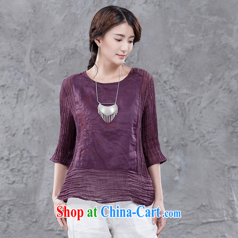 Xiao Nan Guo Yi People wafting the code units the commission female 7 cuff embroidered shirt white shirt graphics thin thin mauve XL _chest of CM 104 _