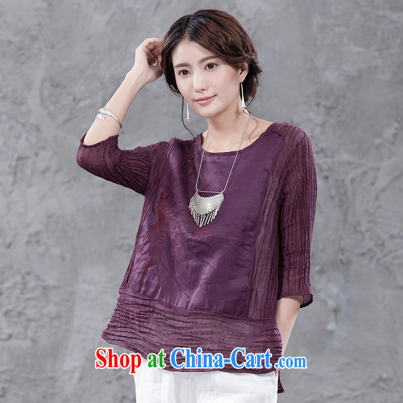 Xiao Nan Guo Yi People wafting the code units the commission female 7 cuff embroidered shirt white shirt graphics thin thin mauve XL (chest of CM 104, Xiao Nan Guo Yi People, shopping on the Internet