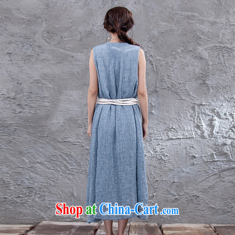 Xiao Nan Guo Yi, rain on the Code the commission cotton dress sleeveless dresses wrinkle the embroidered long skirt double loose gray-blue, code (chest of 100 - 104 CM, Xiao Nan Guo Yi People, shopping on the Internet