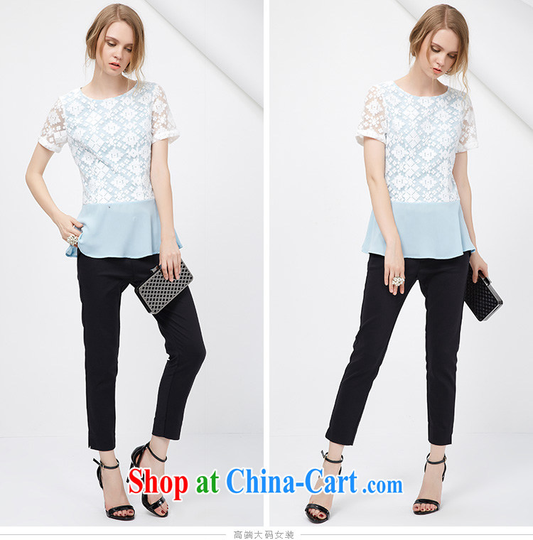 cheer for 2015 XL girls thick MM summer new Korean sweet lace T-shirt graphics thin mask poverty short-sleeved shirt T 2777 blue 3 XL pictures, price, brand platters! Elections are good character, the national distribution, so why buy now enjoy more preferential! Health