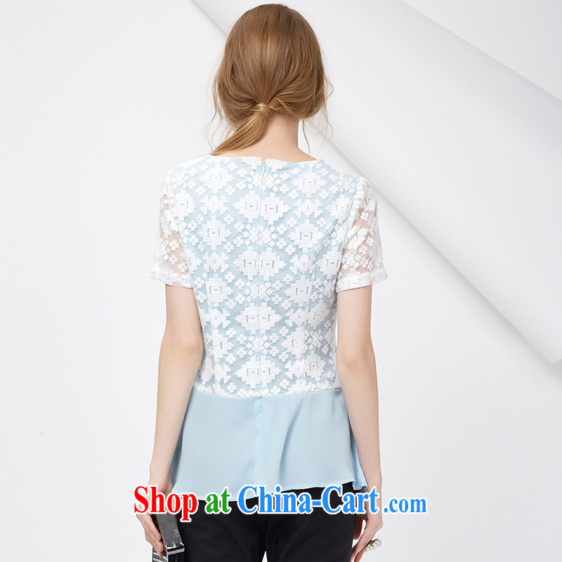 cheer for 2015 XL girls thick MM summer new Korean sweet lace T-shirt graphics thin mask poverty short-sleeved shirt T 2777 blue 3 XL, cross-sectoral provision (qisuo), online shopping