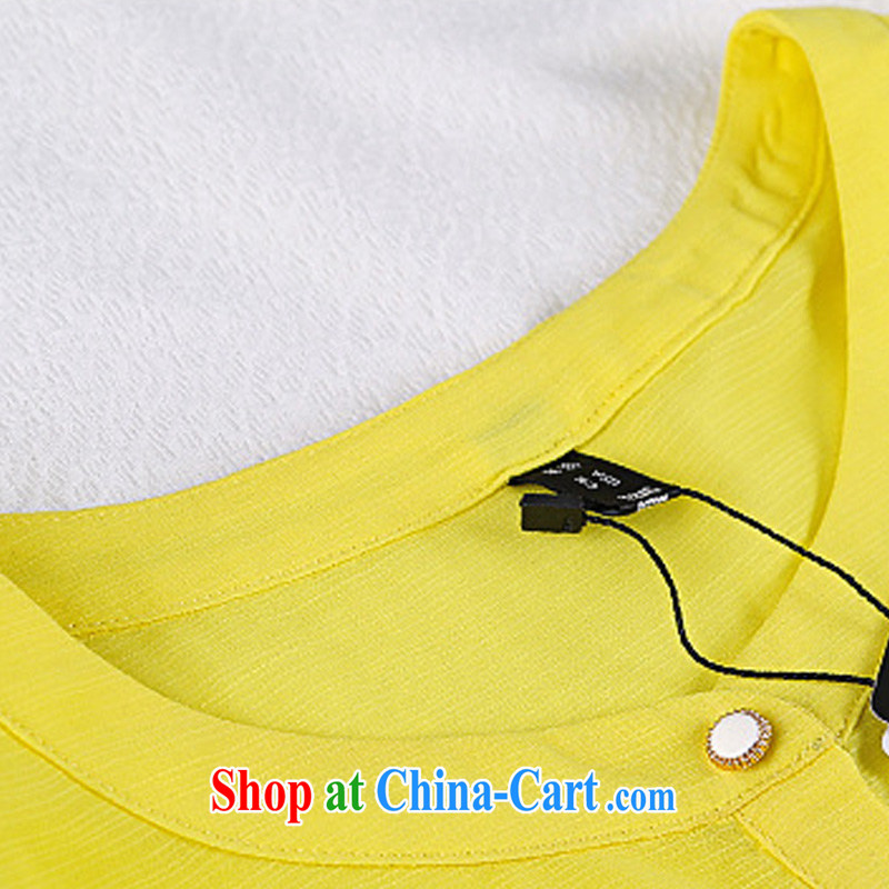 Morning would be 2015 summer new Korea and indeed XL women mm thick beauty graphics thin round-collar short-sleeve minimalist stitching wrinkled snow woven dresses yellow 5 XL (180 - 200 ) jack, morning, and shopping on the Internet