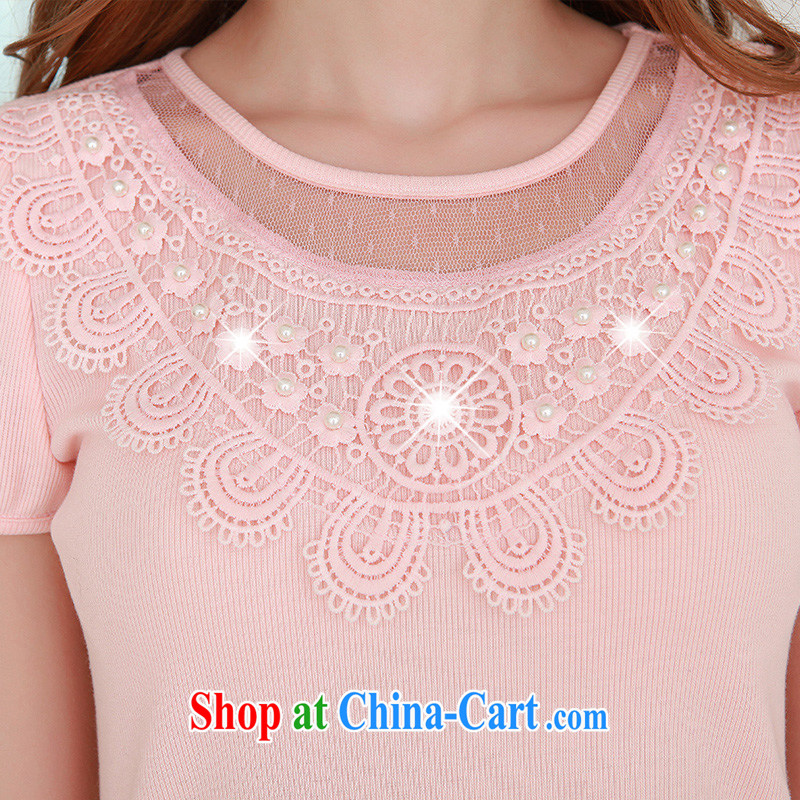 Hi Princess slave version won the thin lace embroidery lace round-collar pin Pearl short-sleeved knit shirts T larger female Q 983,679 pink large code 4 XL, hi Maria slavery, and shopping on the Internet