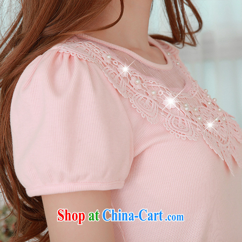 Hi Princess slave version won the thin lace embroidery lace round-collar pin Pearl short-sleeved knit shirts T larger female Q 983,679 pink large code 4 XL, hi Maria slavery, and shopping on the Internet