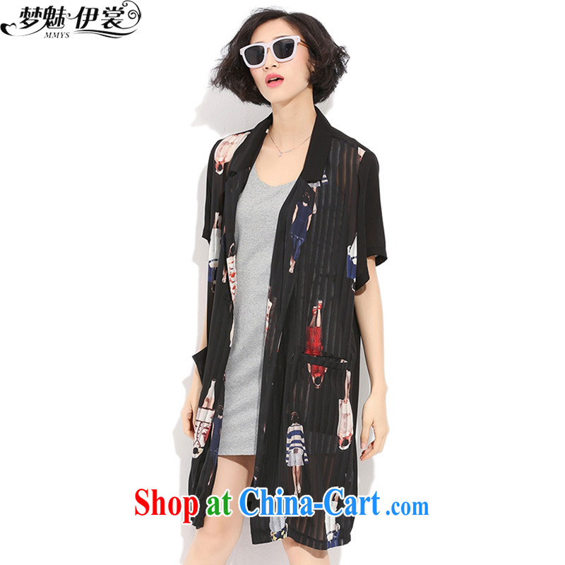 Director of the Advisory Committee 2015 summer new, indeed the XL women mm thick, long, snow-woven shirts shirt short-sleeved cardigan, jacket black single layer loose all code