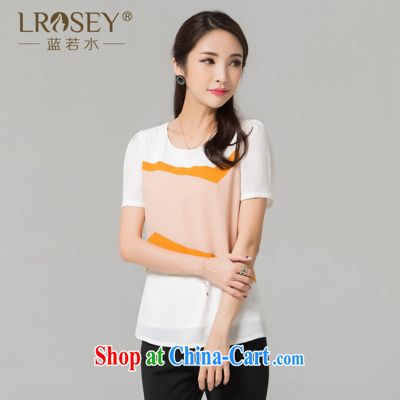 blue if the water increase, female 2015 summer new emphasis on cultivating MM bubble cuff spell-color round-collar short-sleeved snow woven shirts large white code XXXXL, blue water (lrosey), online shopping