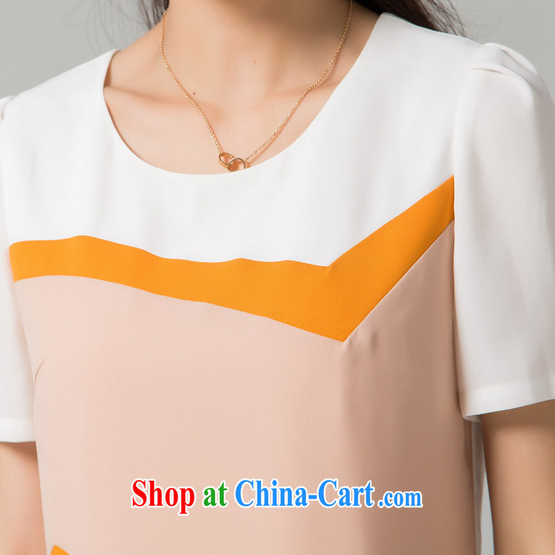 blue if the water increase, female 2015 summer new emphasis on cultivating MM bubble cuff spell-color round-collar short-sleeved snow woven shirts large white code XXXXL, blue water (lrosey), online shopping