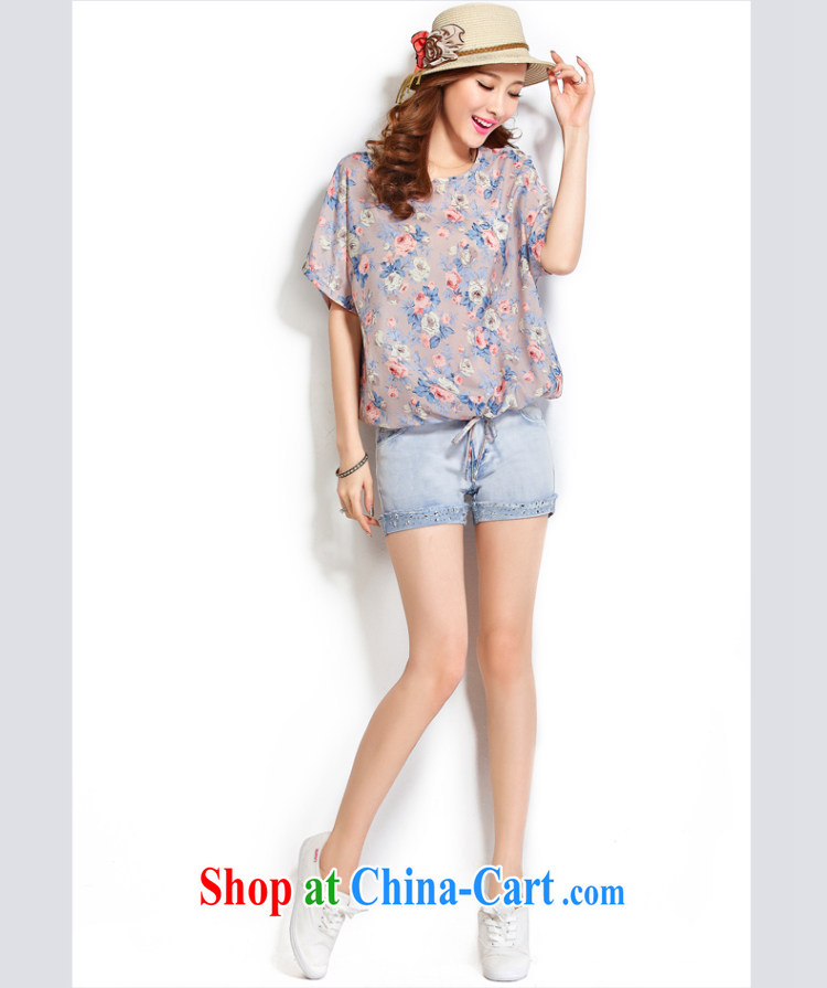 Micro-blue Curtis 2015 summer the Code women's clothing Korean loose video thin short-sleeve shirt T overweight snow jacket woven shirts small floral 4 L pictures, price, brand platters! Elections are good character, the national distribution, so why buy now enjoy more preferential! Health