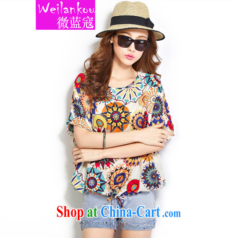 Micro-blue Curtis 2015 summer the Code women's clothing Korean version loose video thin short-sleeve shirt T overweight snow jacket woven shirts small floral 4 L, Ms Audrey EU blue Kou (WEILANKOU), online shopping