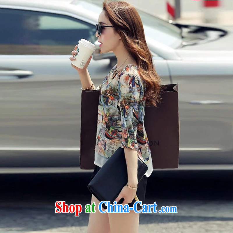 Yuan Bo summer new, larger female European root yarn T-shirt two-piece in Europe and loose shorts picture color 7171 XL 5 180 - 195 Jack left and right, Bo, and shopping on the Internet