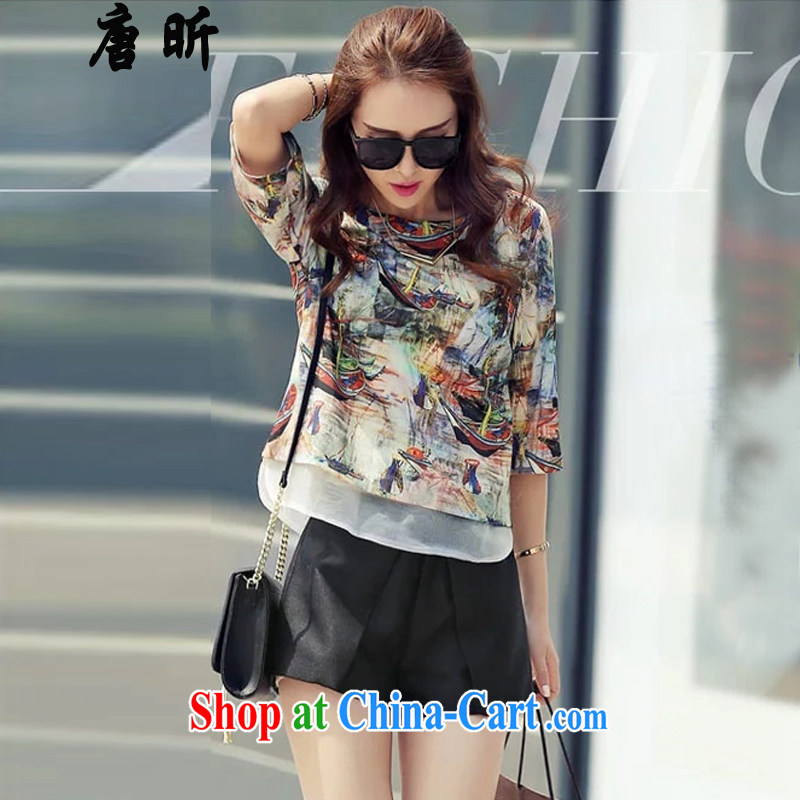 Tang - the United States and Europe, female new summer European root yarn snow woven shirts T shirt thick MM shorts two sets of picture color 7171 XL 2 135 - 145 Jack left and right
