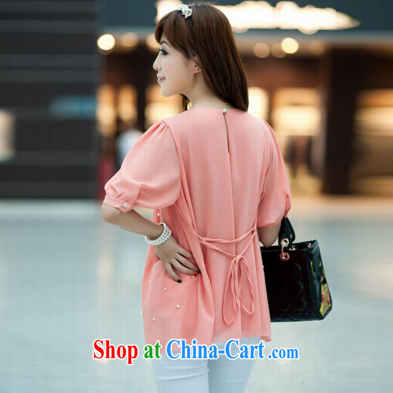 Elizabeth's Kosovo savoil larger thick mm female Korean video thin short-sleeve loose bubbles snow cuff woven shirts, long, short-sleeved T-shirt 5519 powder color 3XL de Kosovo (savoil), and, on-line shopping