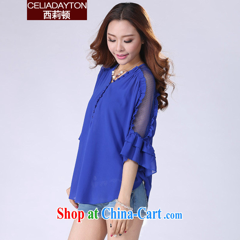 Ms. Cecilia Clinton snow woven shirts female short-sleeved summer 2015 mm thick new, indeed the XL loose video thin lady snow woven shirts thick sister two-piece of Yuan T-shirt blue XXXL, Cecilia Medina Quiroga (celia Dayton), online shopping