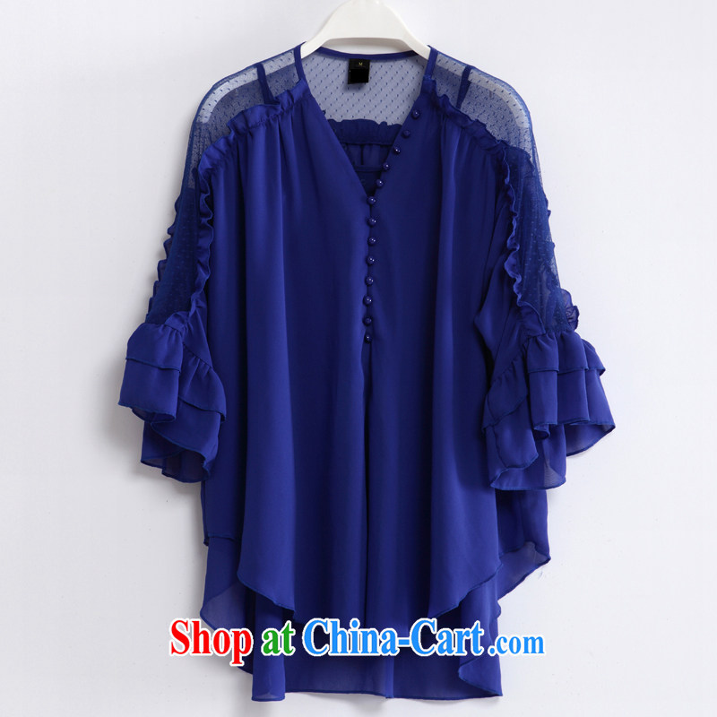 Ms. Cecilia Clinton snow woven shirts female short-sleeved summer 2015 mm thick new, indeed the XL loose video thin lady snow woven shirts thick sister two-piece of Yuan T-shirt blue XXXL, Cecilia Medina Quiroga (celia Dayton), online shopping