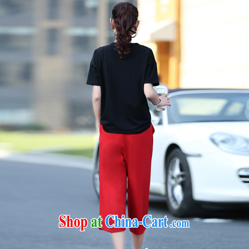 Tang year 2015 summer new, larger female short-sleeved T shirt pure cotton two-piece in Europe and 7 loose pants Black + red trousers 8899 XL 2 135 - 145 Jack left and right, Tang, and shopping on the Internet