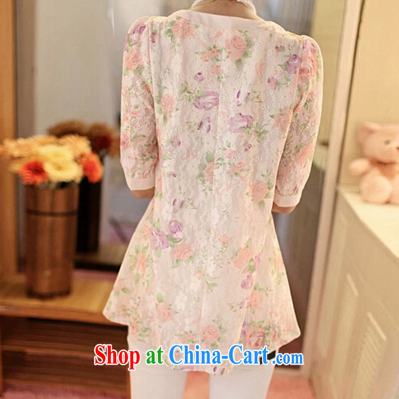 Colorful nickname Julia fat, female video thin, summer is the XL female Korean solid shirt thick MM beauty, long, thick sister lace short sleeves shirt T pink XXXL 160 - 180 jack, colorful nicknames, and shopping on the Internet