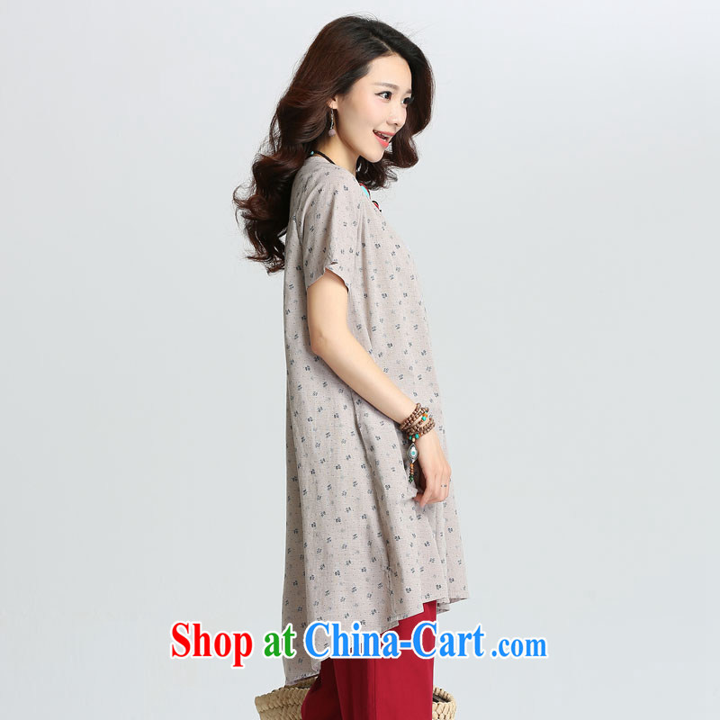 heavy makeup dress summer dress New Literature and Art, Retro stamp duty cotton the linen relaxed, long black-out poverty thick MM shirts small shirts T-shirt large package mail 8036 white flower L, Ho, Colombia (HAOZHUANG), online shopping