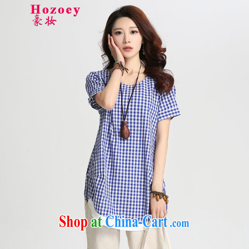 heavy makeup dress summer dress new cotton the flax art van stylish plaid stamp loose shutters in poverty long T shirts small shirts T-shirt large package mail 8039 red grid XXL, Ho, Colombia (HAOZHUANG), online shopping