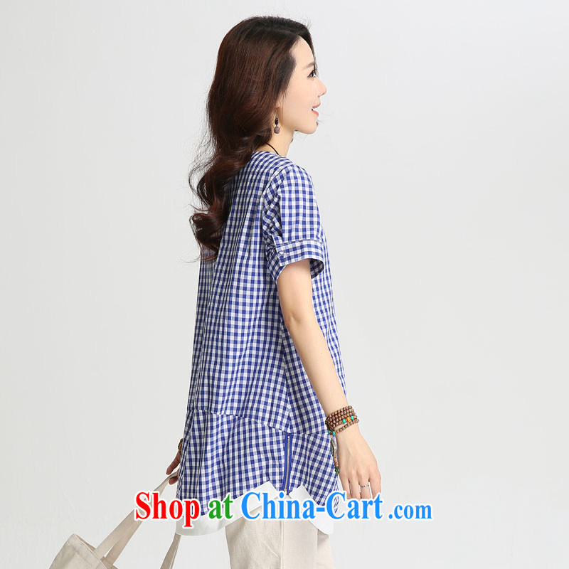 heavy makeup dress summer dress new cotton the flax art van stylish plaid stamp loose shutters in poverty long T shirts small shirts T-shirt large package mail 8039 red grid XXL, Ho, Colombia (HAOZHUANG), online shopping
