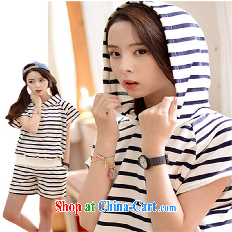 Elegance and 2015 new summer Korean female striped sport and leisure T-shirt graphics thin shorts loose two-piece women summer black-and-white, XXL, wind-rabbit (FENGCAITU), online shopping