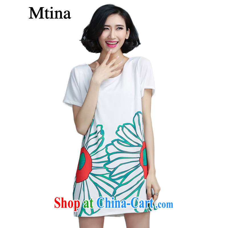 Mtina snow-woven dresses summer wear loose the code 2015 new thick MM large, female short-sleeved stamp duty has been the dresses 6051 white XXXXXL