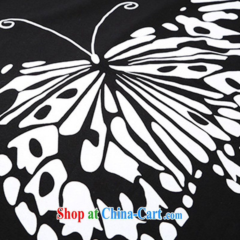 Morning would be 2015 summer new Korean version is indeed the XL women mm thick 100 Ground Plane Collision color butterfly stamp duty short-sleeved relaxed casual T shirt pure cotton black 5 XL (180 - 200 ) jack, morning, and shopping on the Internet