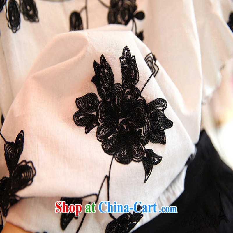 Yuan Bo summer new, the United States and Europe, female bare shoulders flouncing embroidered cuff snow woven shirts two-piece + shorts white + black trousers 7197 XL 5 180 - 195 Jack left and right, Bo, and shopping on the Internet