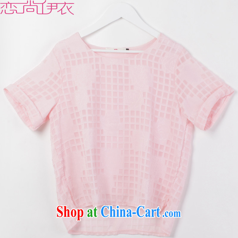 The load is increased, female T shirts 2015 new summer round-collar short-sleeve plaid rose blossoms loose T-shirt graphics thin commuter 100 ground m thick pink XXL approximately 145 - 160 jack, land is still the garment, shopping on the Internet