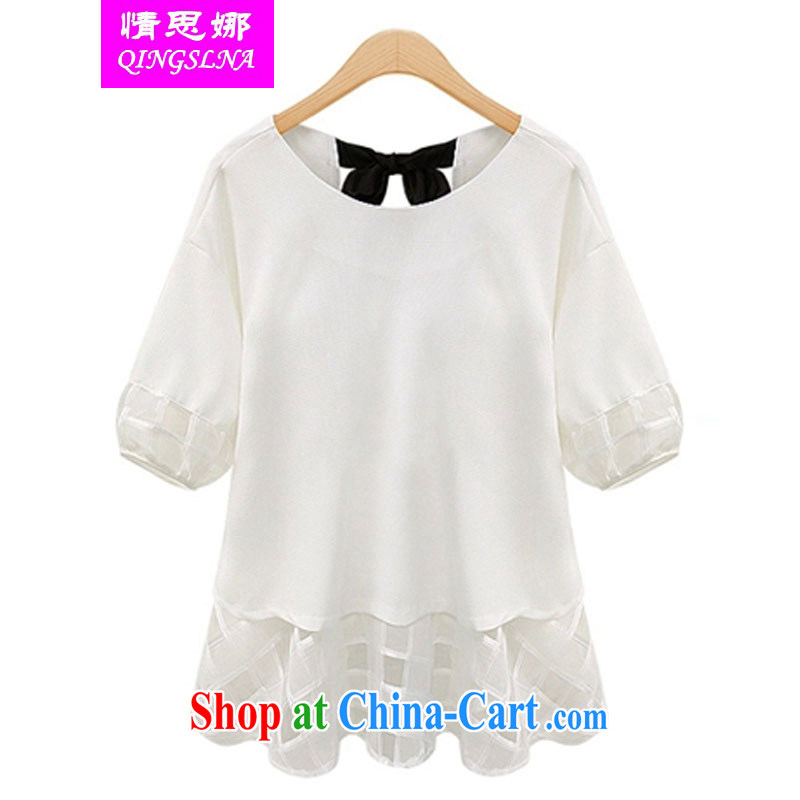 And Cisco's thick mm summer is indeed the XL female thick sister lace snow woven stitching short-sleeved thick, graphics thin, bow-tie snow woven shirts white XXXXL
